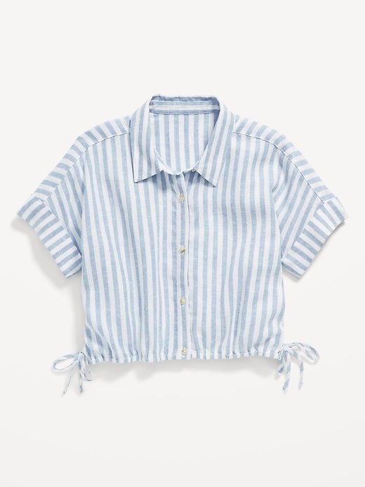 View large product image 2 of 3. Short-Sleeve Striped Linen-Blend Top for Girls
