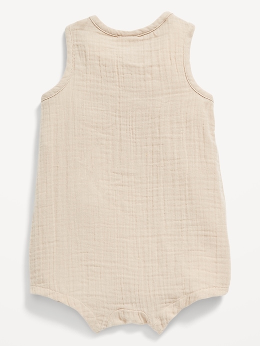 View large product image 2 of 2. Printed Sleeveless Henley Romper for Baby