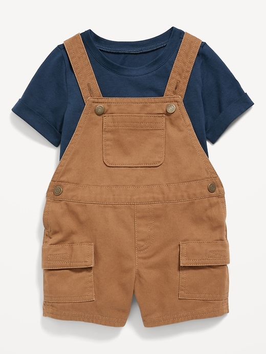 View large product image 1 of 4. Short-Sleeve T-Shirt and Twill Shortall Romper Set for Baby
