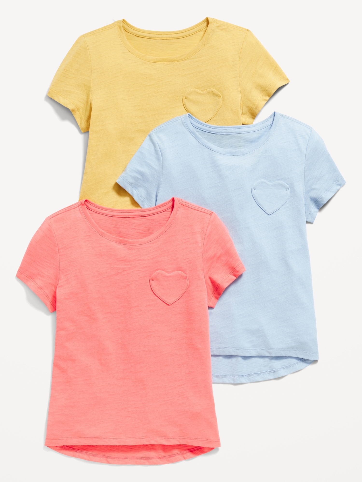 Softest Short-Sleeve Heart Pocket T-Shirt 3-Pack for Girls