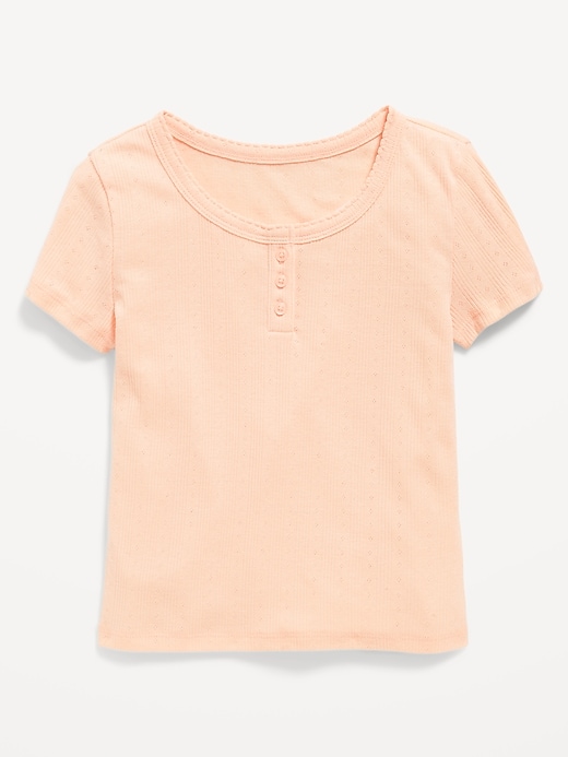 View large product image 1 of 1. Short-Sleeve Pointelle-Knit Henley Top for Girls