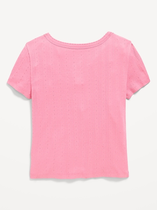 View large product image 2 of 2. Short-Sleeve Pointelle-Knit Henley Top for Girls