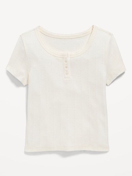 View large product image 1 of 2. Short-Sleeve Pointelle-Knit Henley Top for Girls