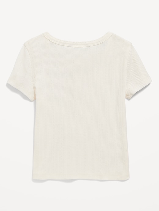 View large product image 2 of 2. Short-Sleeve Pointelle-Knit Henley Top for Girls