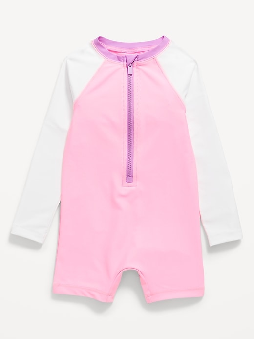 View large product image 1 of 1. Color-Block Swim Rashguard One-Piece for Toddler Girls