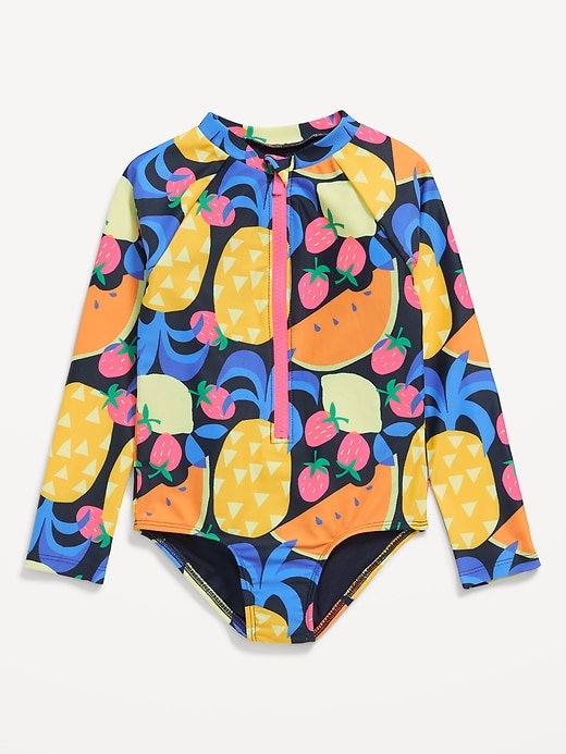 View large product image 1 of 1. Printed Zip-Front Rashguard One-Piece Swimsuit for Toddler Girls