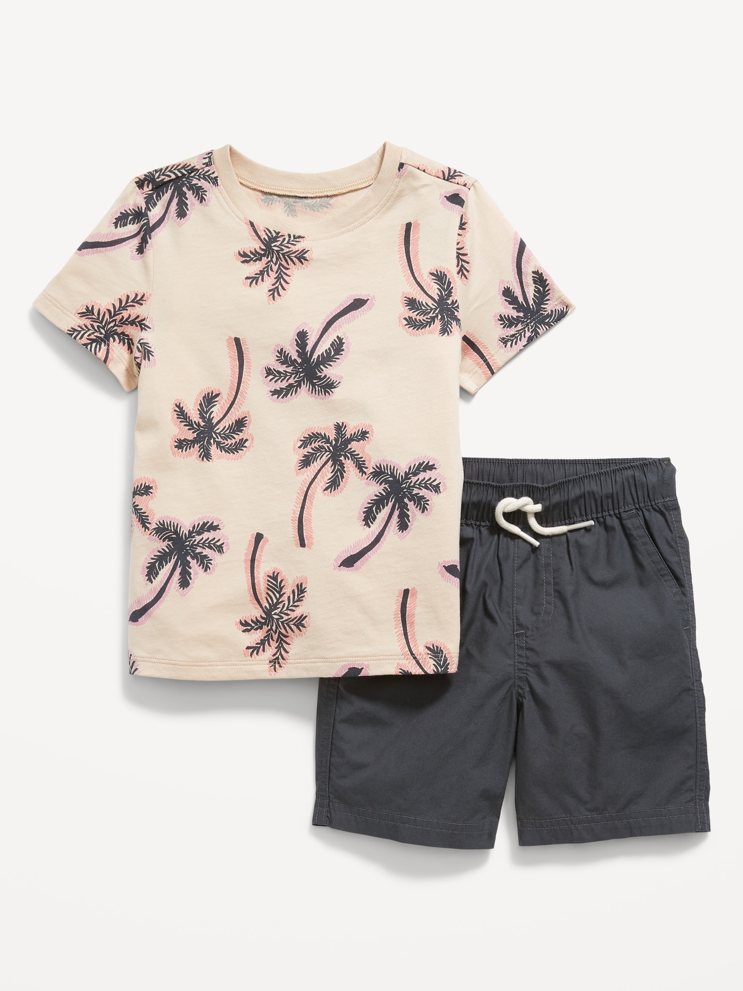 Printed Crew-Neck T-Shirt and Shorts Set for Toddler Boys