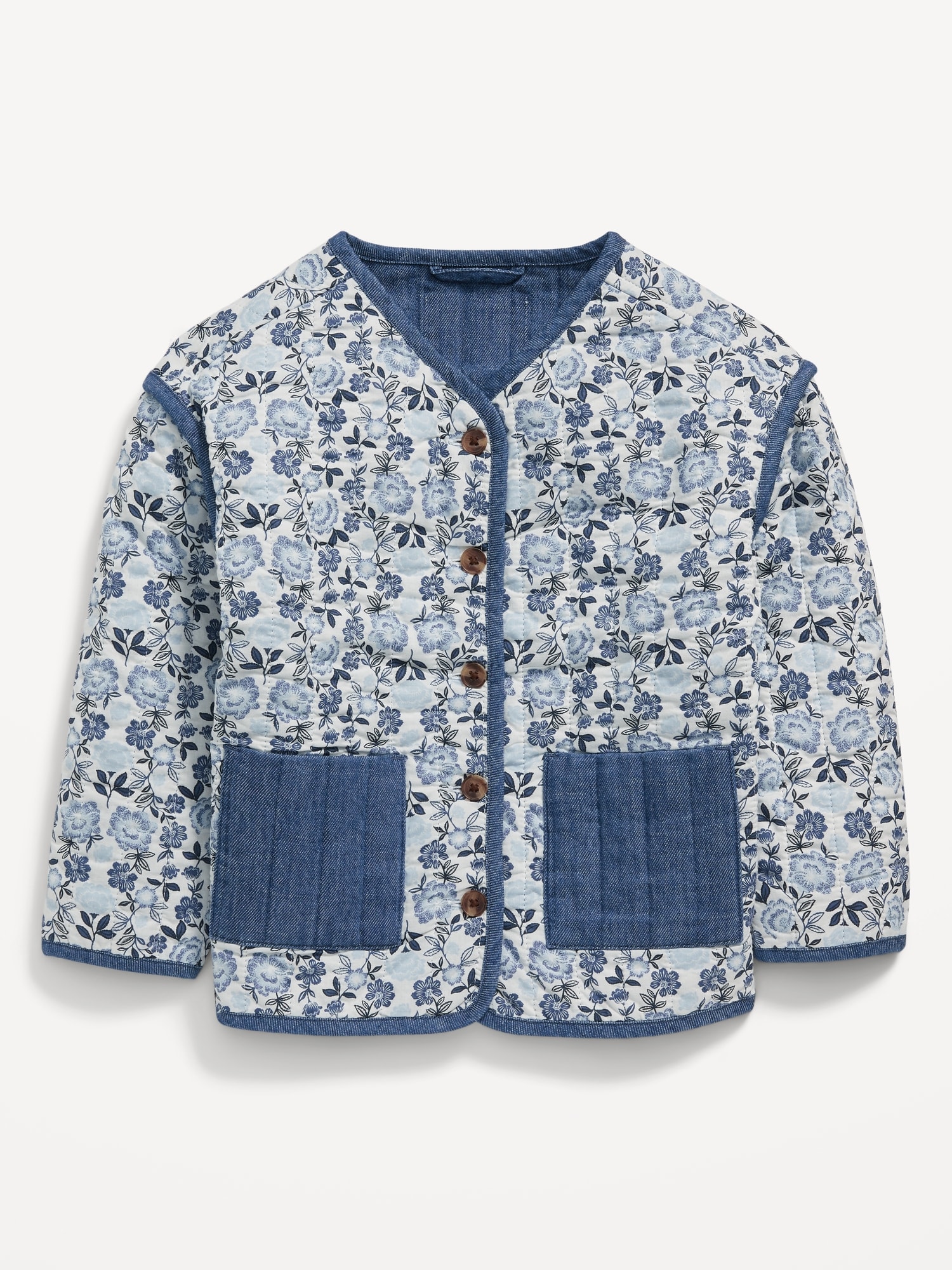 Printed Quilted Button-Front Jacket for Toddler Girls