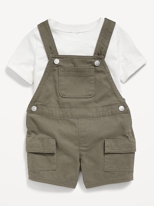 View large product image 1 of 2. Short-Sleeve T-Shirt and Twill Shortall Romper Set for Baby