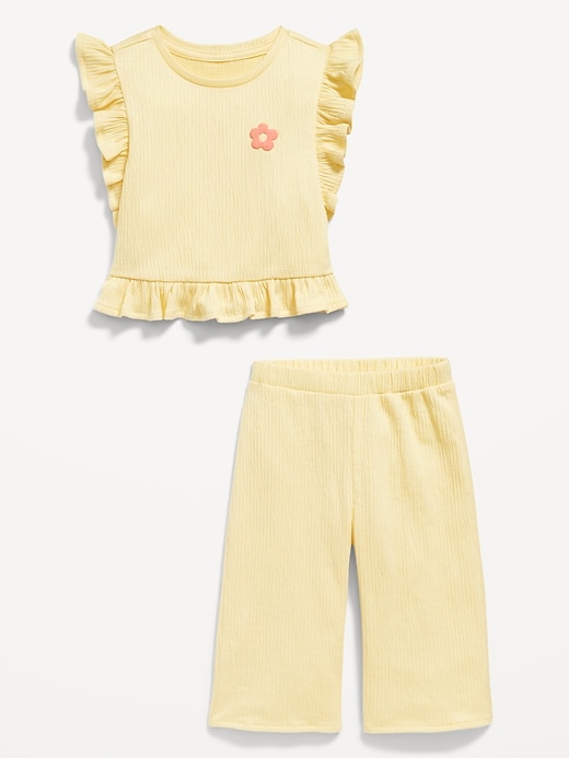 View large product image 2 of 2. Short-Sleeve Ruffle-Trim Top and Wide-Leg Pants for Baby