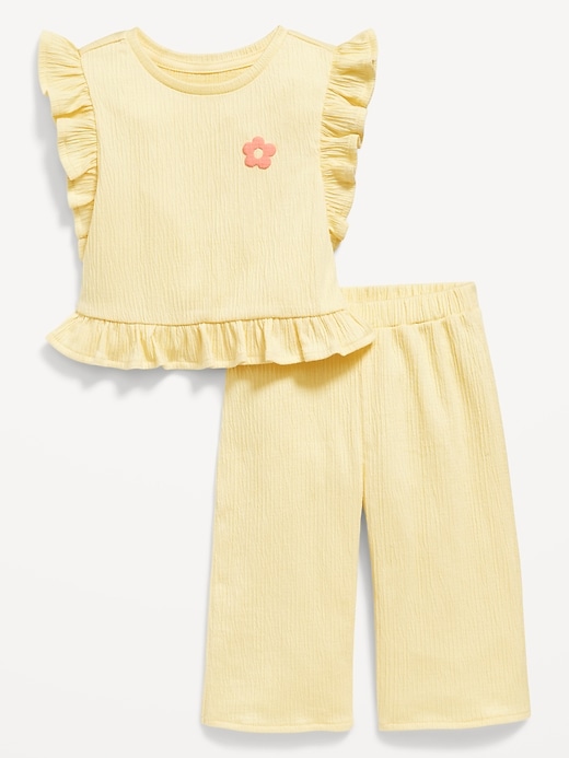 View large product image 1 of 2. Short-Sleeve Ruffle-Trim Top and Wide-Leg Pants for Baby