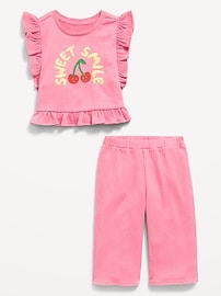 View large product image 3 of 3. Short-Sleeve Ruffle-Trim Top and Wide-Leg Pants for Baby