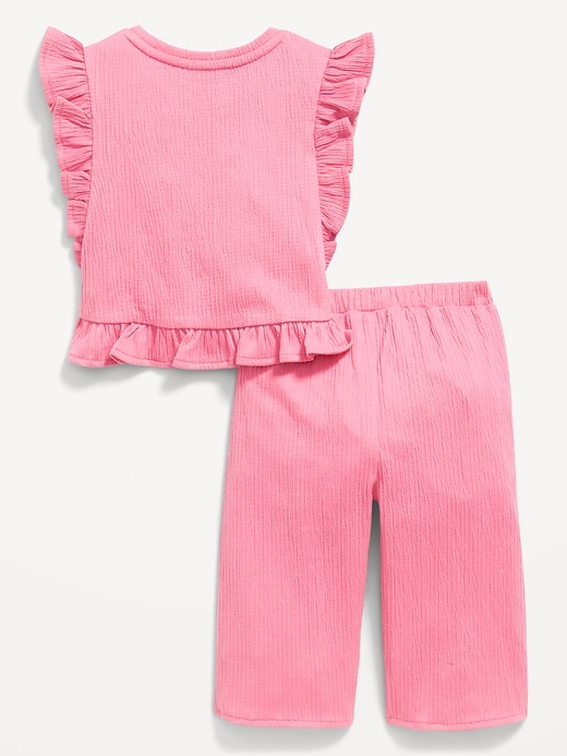 View large product image 2 of 3. Short-Sleeve Ruffle-Trim Top and Wide-Leg Pants for Baby