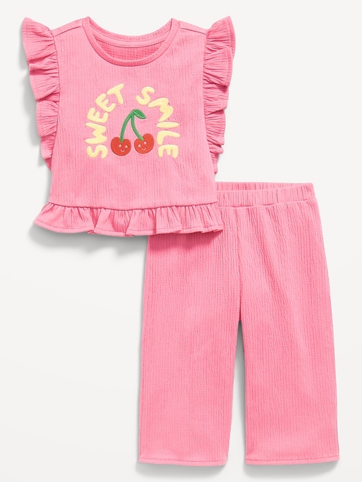 View large product image 1 of 3. Short-Sleeve Ruffle-Trim Top and Wide-Leg Pants for Baby