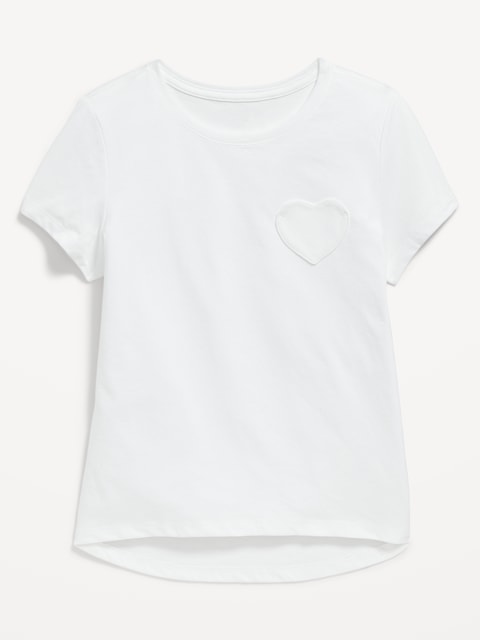 Softest Heart-Pocket T-Shirt for Girls - White Lilies
