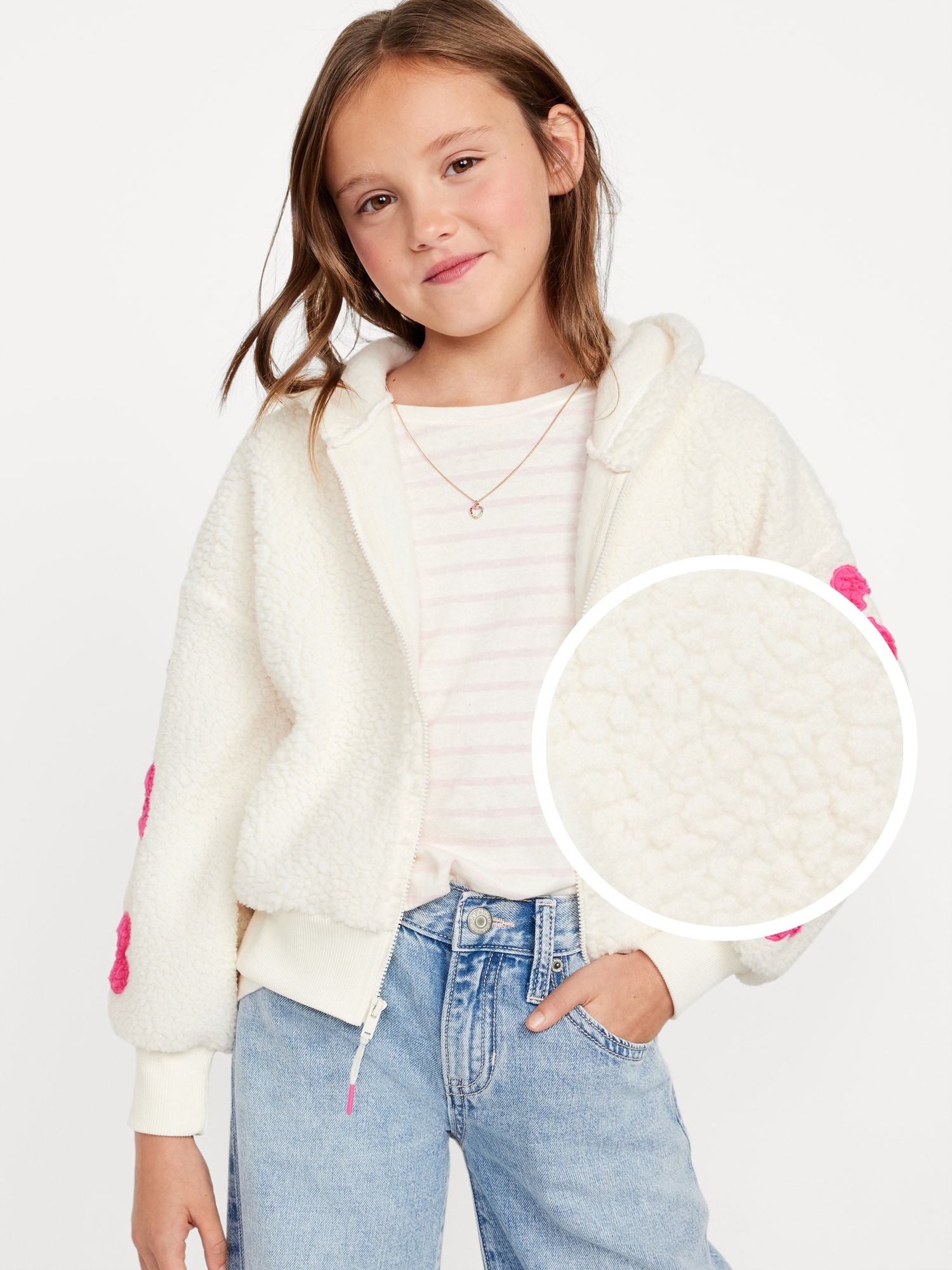 Cozy Sherpa Zip-Front Hooded Jacket for Girls