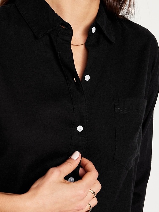 Image number 4 showing, Linen-Blend Button-Down Boyfriend Shirt