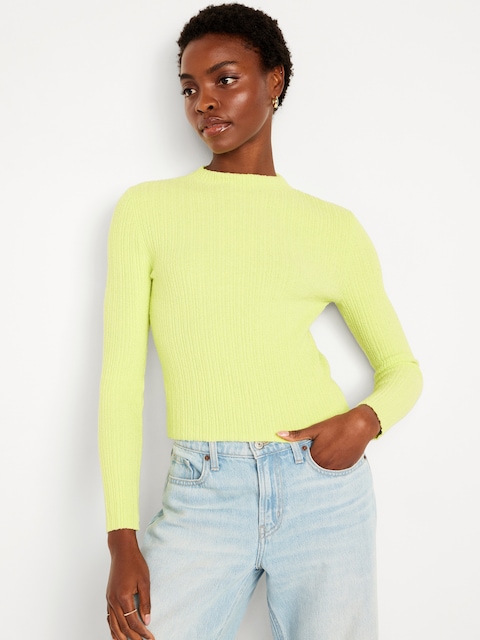 Rib-Knit Crop Sweater - Citrine