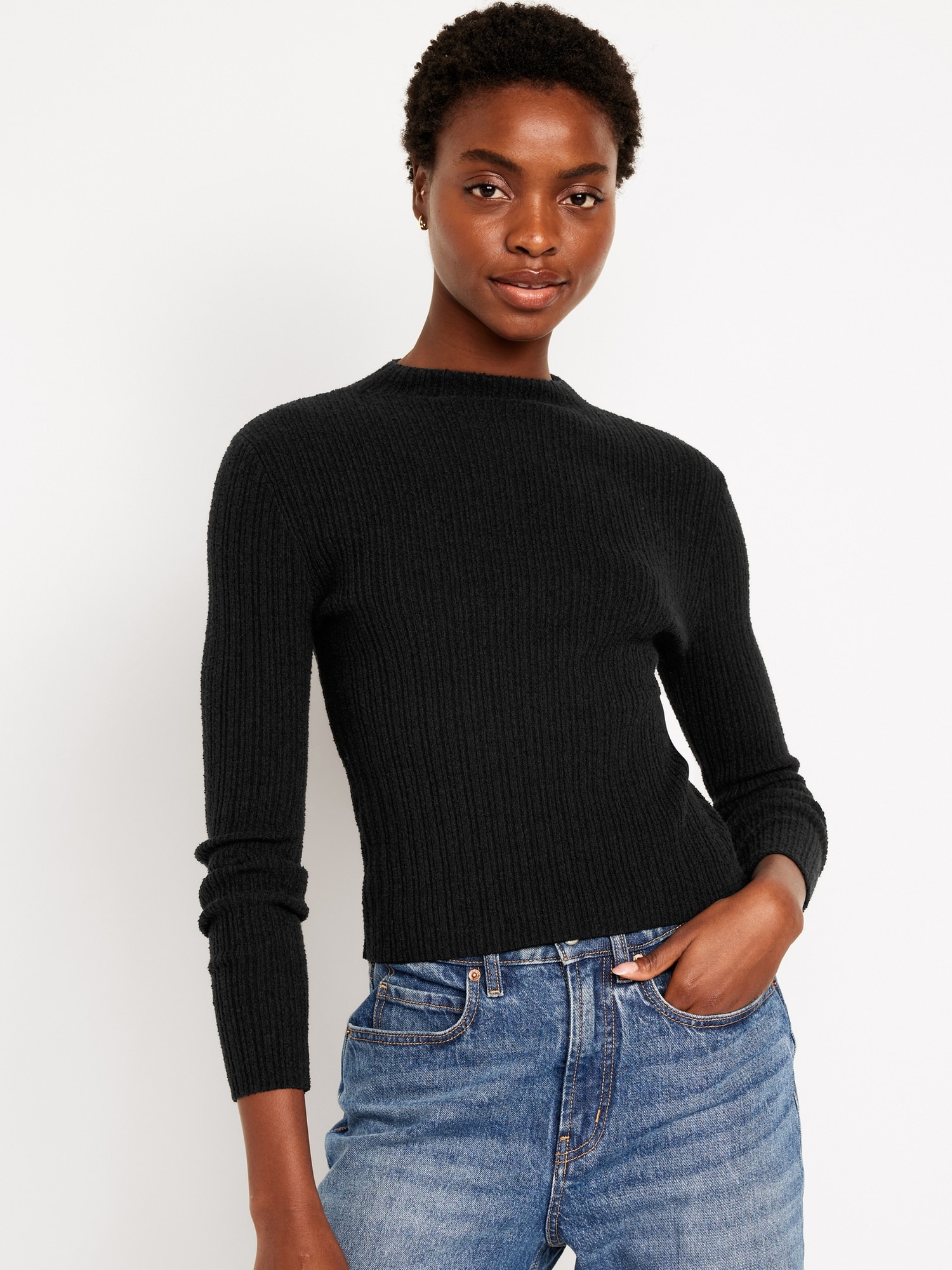 Rib-Knit Cropped Sweater