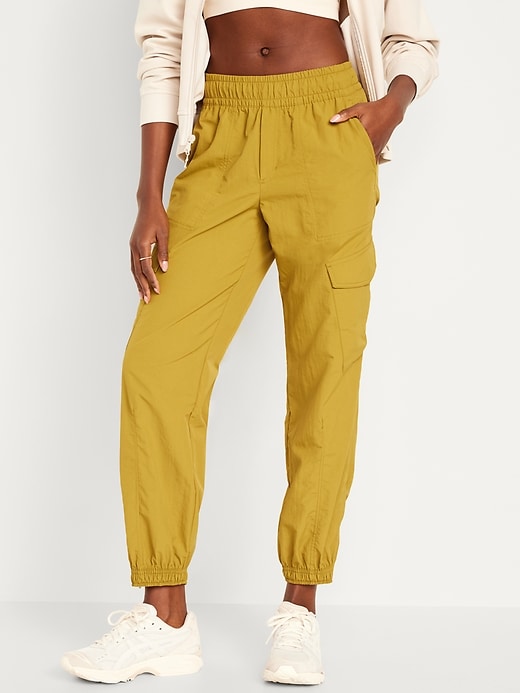Image number 1 showing, High-Waisted Ankle-Zip Cargo Joggers