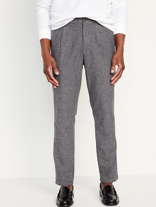 Image number 1 showing, Loose Taper Linen-Blend Ankle Pants