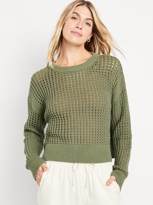 Image number 1 showing, Open-Stitch Sweater