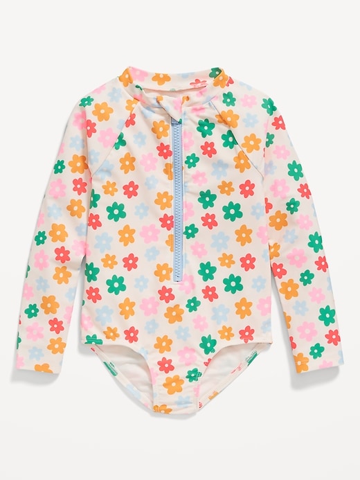 View large product image 1 of 2. Printed Zip-Front Rashguard One-Piece Swimsuit for Toddler Girls