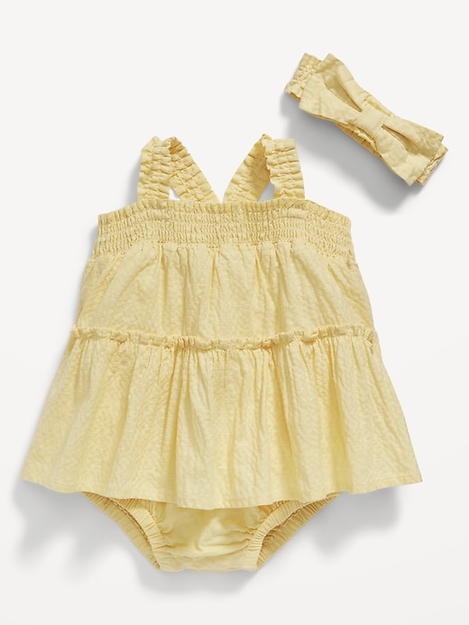 View large product image 1 of 1. Sleeveless Smocked Bodysuit Dress and Headband Set for Baby
