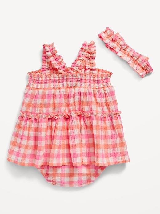 View large product image 2 of 3. Sleeveless Smocked Bodysuit Dress and Headband Set for Baby
