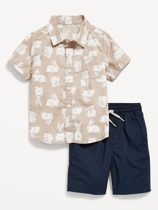 View large product image 1 of 2. Printed  Short-Sleeve Pocket Shirt and Shorts Set for Toddler Boys