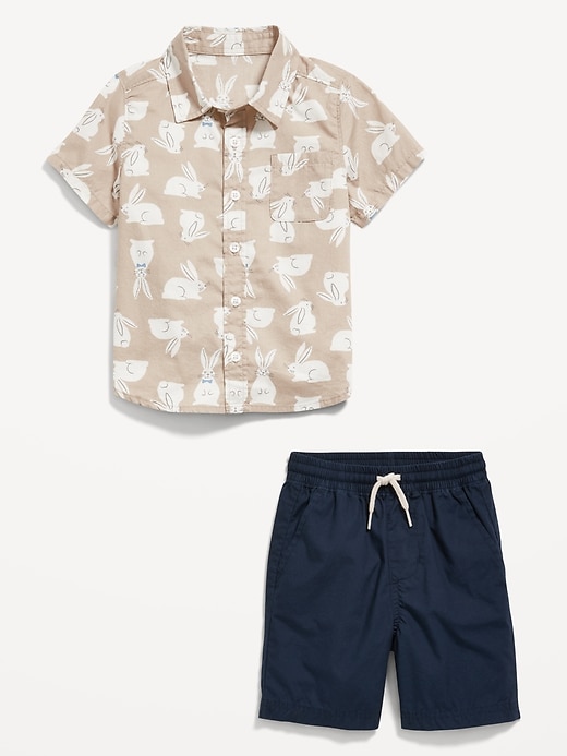 View large product image 2 of 2. Printed  Short-Sleeve Pocket Shirt and Shorts Set for Toddler Boys