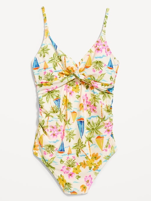 Image number 4 showing, Maternity Printed Twist-Front Nursing Swimsuit