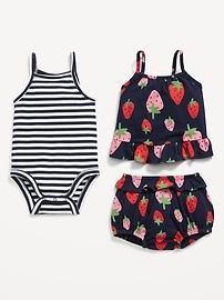 View large product image 3 of 3. Cami Ruffle Bloomer Set and Bodysuit 3-Pack for Baby