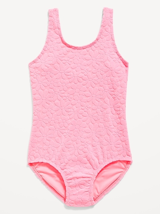 View large product image 1 of 2. Scoop-Neck Textured Floral One-Piece Swimsuit for Girls