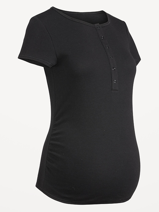 Image number 4 showing, Maternity Short Sleeve Waffle Knit Henley Top