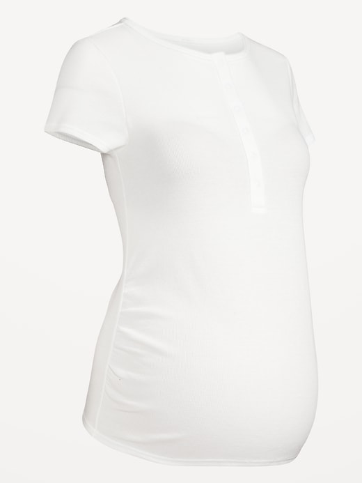 View large product image 2 of 2. Maternity Short Sleeve Waffle Knit Henley Top