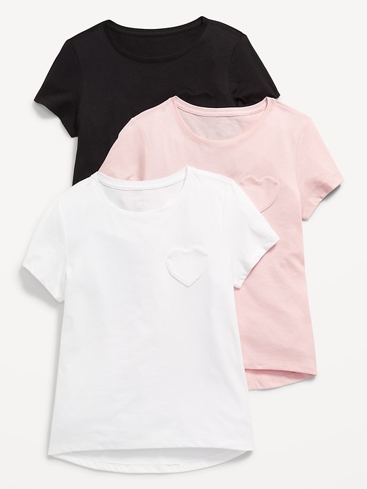 View large product image 1 of 1. Softest Short-Sleeve Heart Pocket T-Shirt 3-Pack for Girls