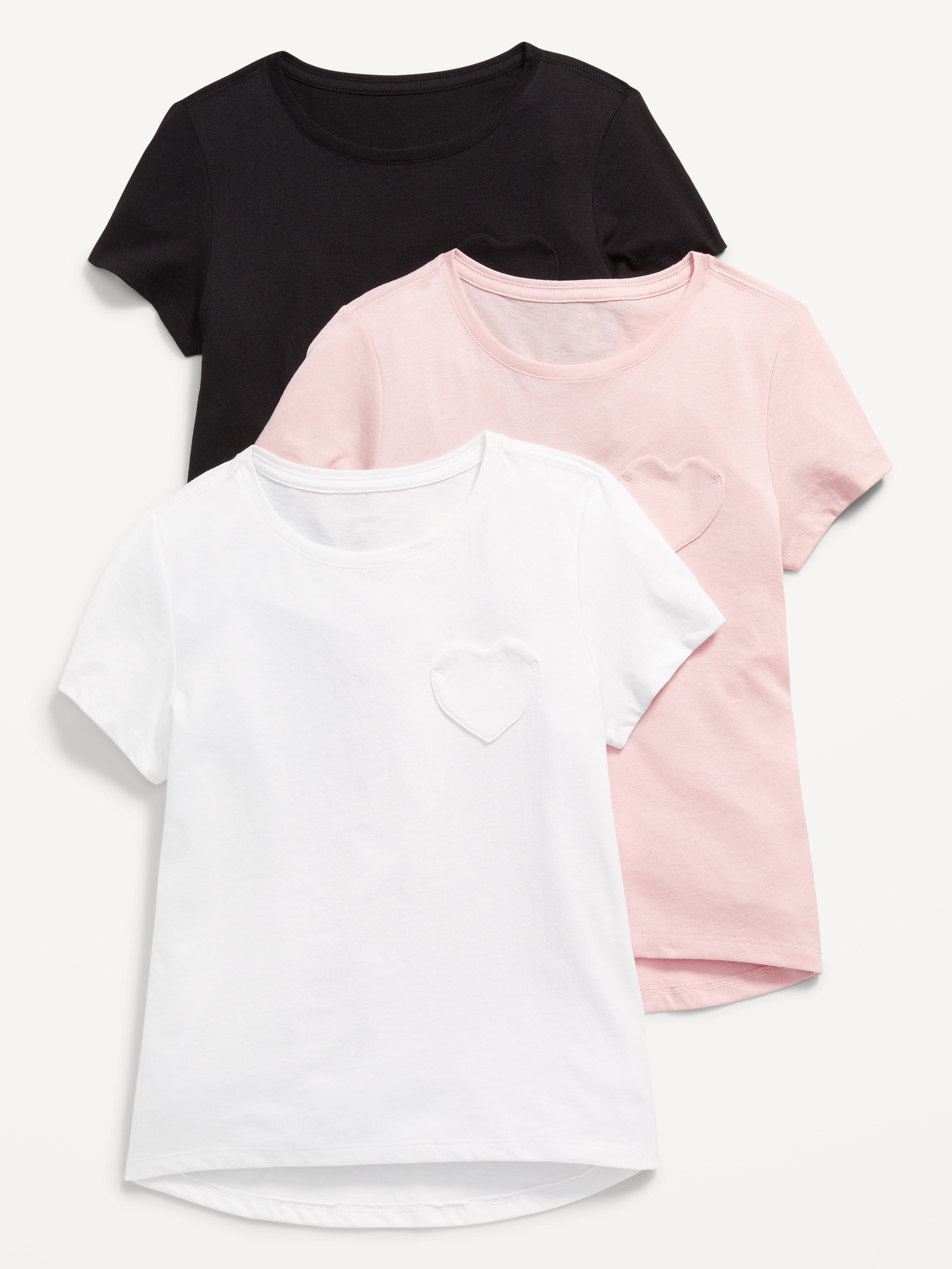 Softest Short-Sleeve Heart Pocket T-Shirt 3-Pack for Girls Hot Deal