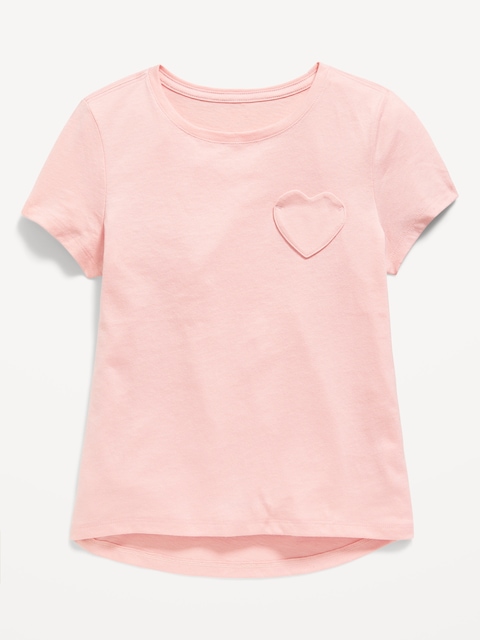 Softest Heart-Pocket T-Shirt for Girls - Blush Hue