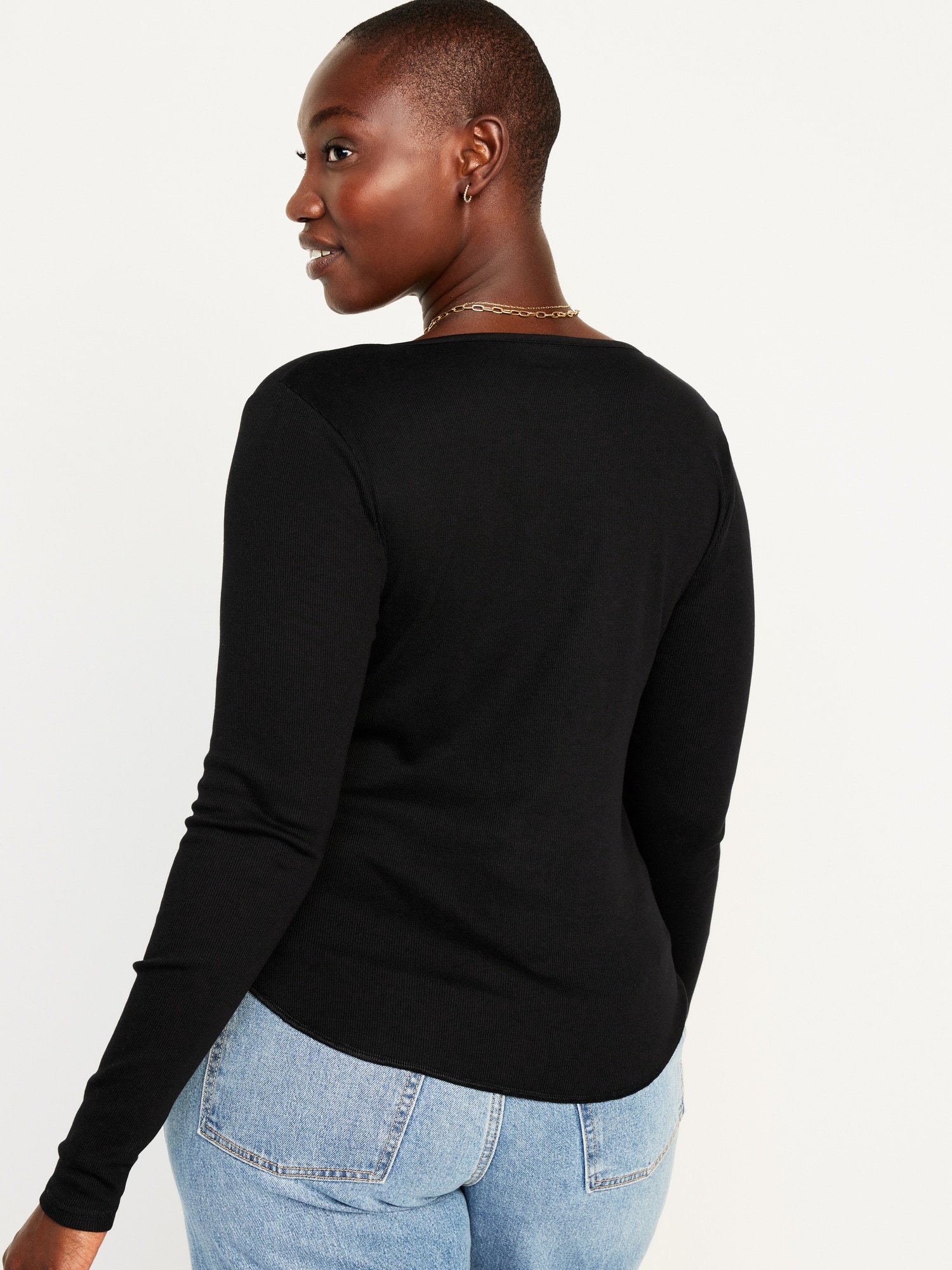 Old Women for Navy | Rib-Knit T-Shirt Long-Sleeve Fitted