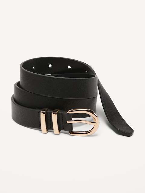 Double Loop Skinny Belt for Women - Blackjack