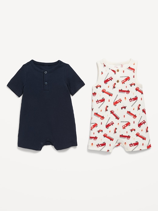 View large product image 2 of 2. Printed Thermal-Knit Henley Romper 2-Pack for Baby