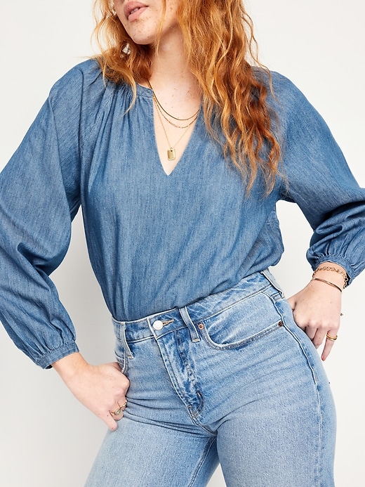 Image number 4 showing, Long-Sleeve Chambray Top