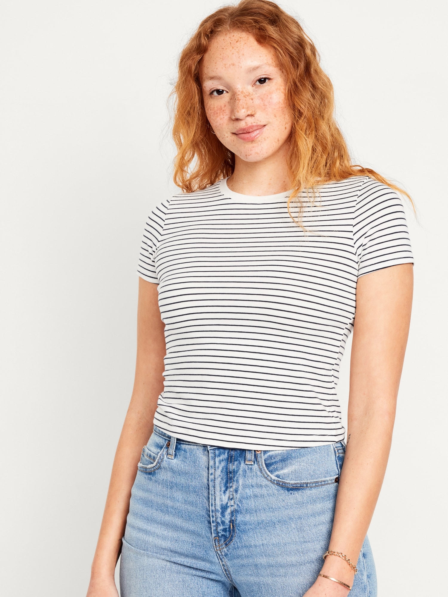 Cropped Bestee Crew-Neck T-Shirt for Navy Old Women 