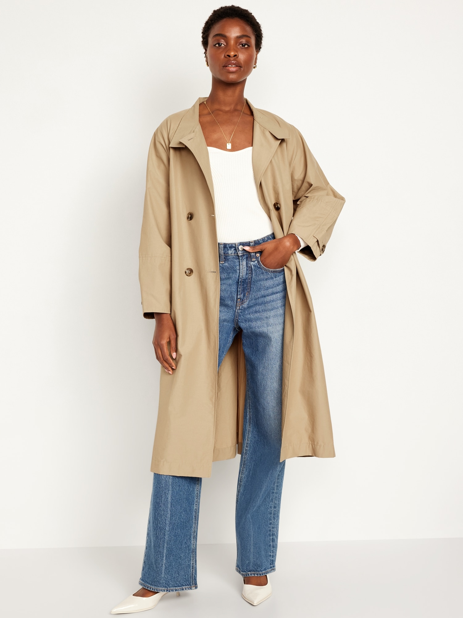 Oversized Double-Breasted Trench Coat | Old Navy
