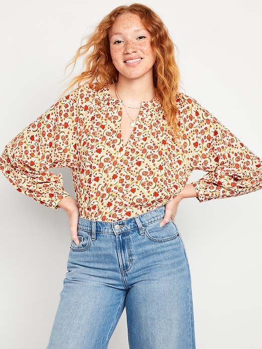 Image number 1 showing, Long-Sleeve Floral Top