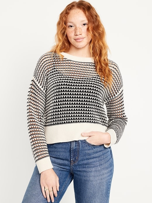Image number 1 showing, Open-Stitch Sweater