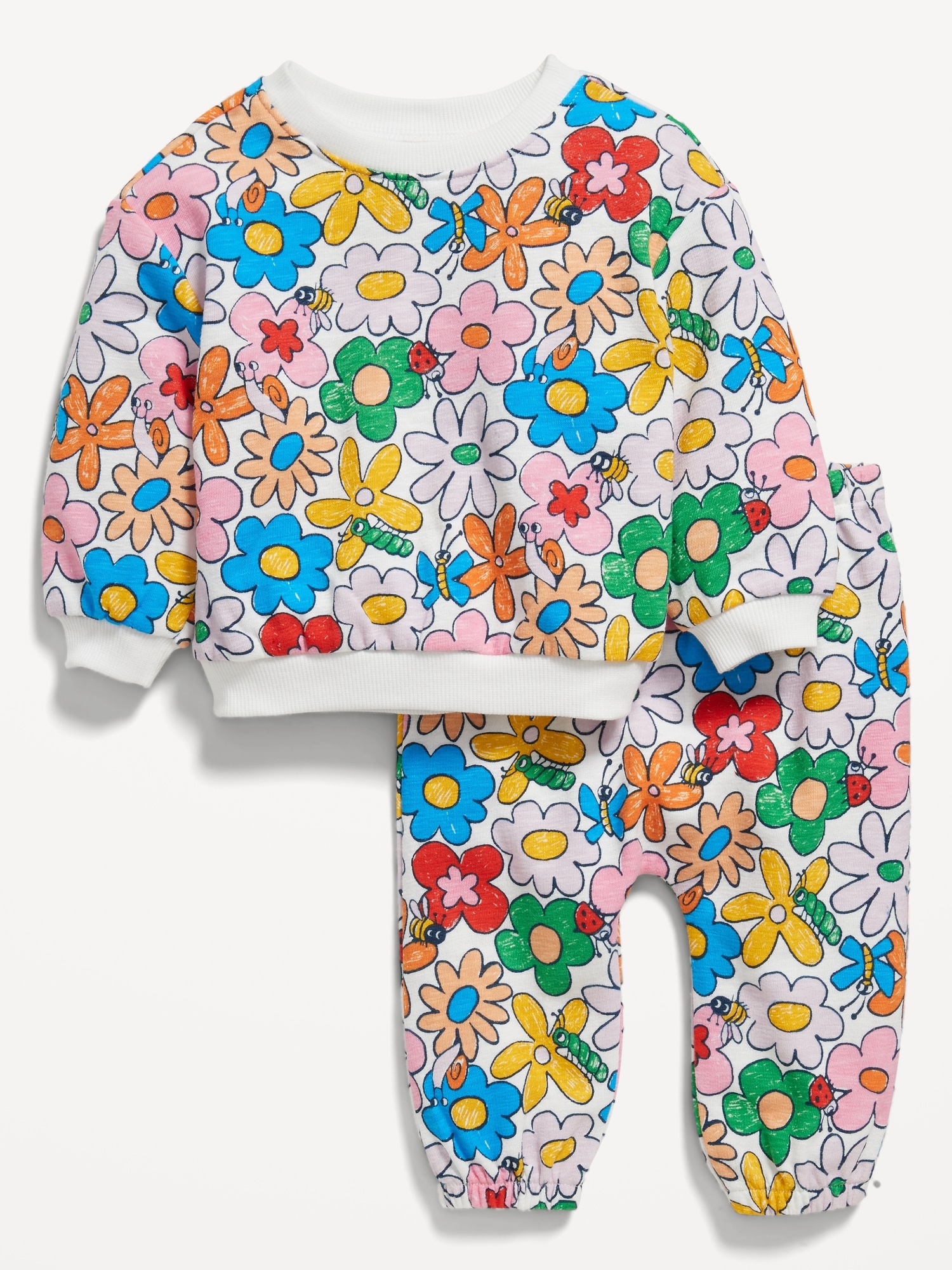 Unisex Printed Crew-Neck Sweatshirt & Jogger Pants Set for Baby