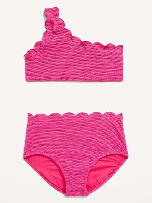 View large product image 1 of 2. One-Shoulder Scallop-Trim Swim Set for Girls