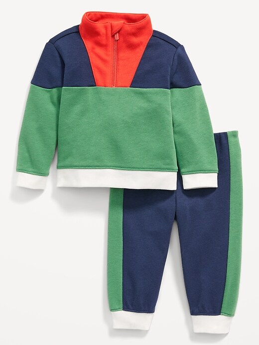 View large product image 1 of 2. Color-Block Quarter-Zip Sweatshirt and Sweatpants Set for Baby